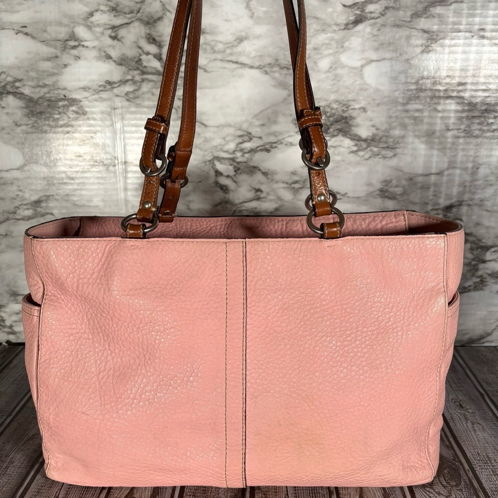 Coach Pink and Brown Leather Tote Bag Purse Double Handles - Picture 3 of 14